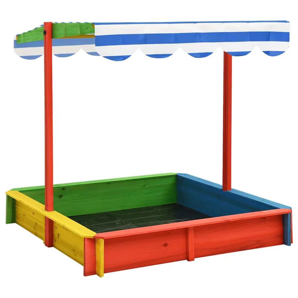 Bac à sable en bois pour enfants avec toit réglable en hauteur – Multicolore