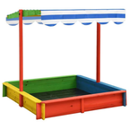 Bac à sable en bois pour enfants avec toit réglable en hauteur – Multicolore
