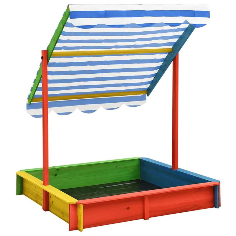 Bac à sable en bois pour enfants avec toit réglable en hauteur – Multicolore