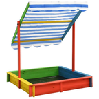 Bac à sable en bois pour enfants avec toit réglable en hauteur – Multicolore