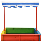Bac à sable en bois pour enfants avec toit réglable en hauteur – Multicolore