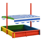 Bac à sable en bois pour enfants avec toit réglable en hauteur – Multicolore