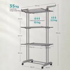 Étendoir à linge pliable vertical à 3 niveaux avec roulettes – Grande capacité