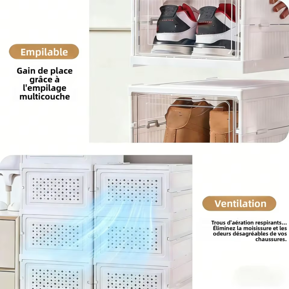 Rangement à chaussures transparent pliable – 6 compartiments