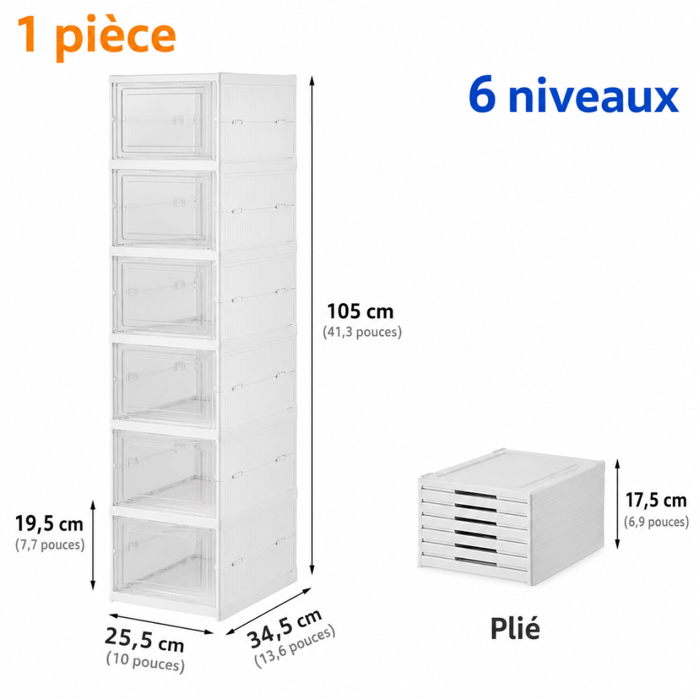 Rangement à chaussures transparent pliable – 6 compartiments