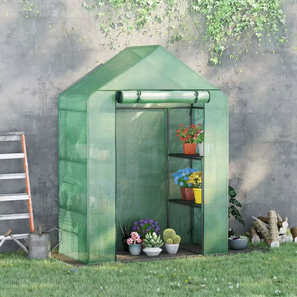 Petite serre de jardin et balcon avec 4 étagères – 141 × 72 × 191 cm