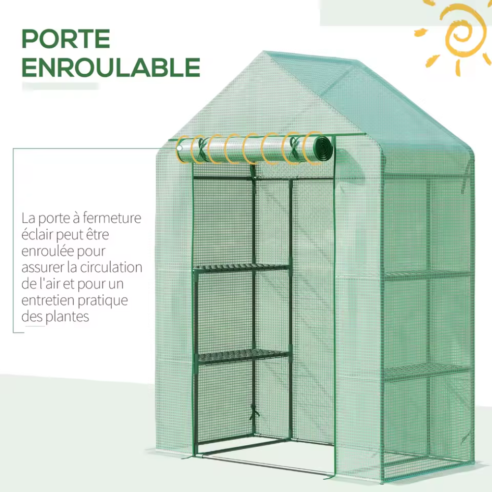 Petite serre de jardin et balcon avec 4 étagères – 141 × 72 × 191 cm