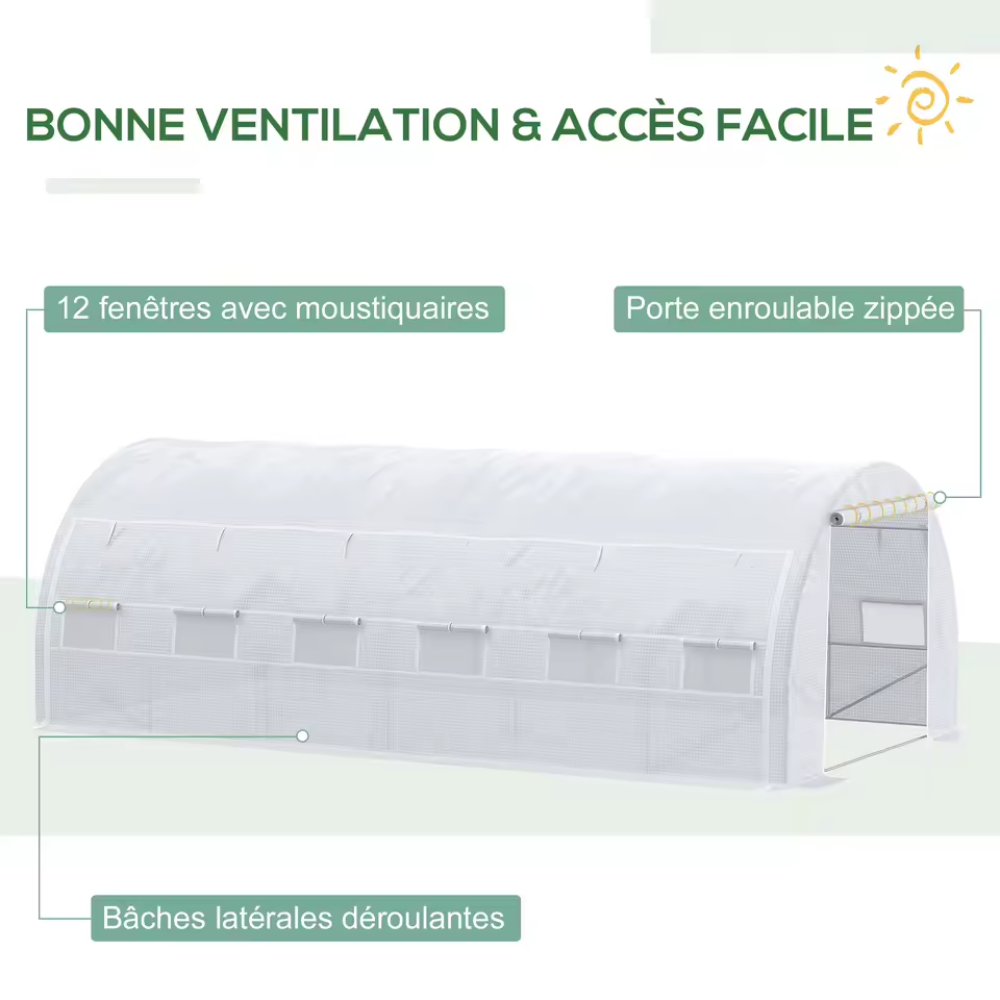 Serre tunnel 18 m² de jardin en acier galvanisé – 6 × 3 × 2 m