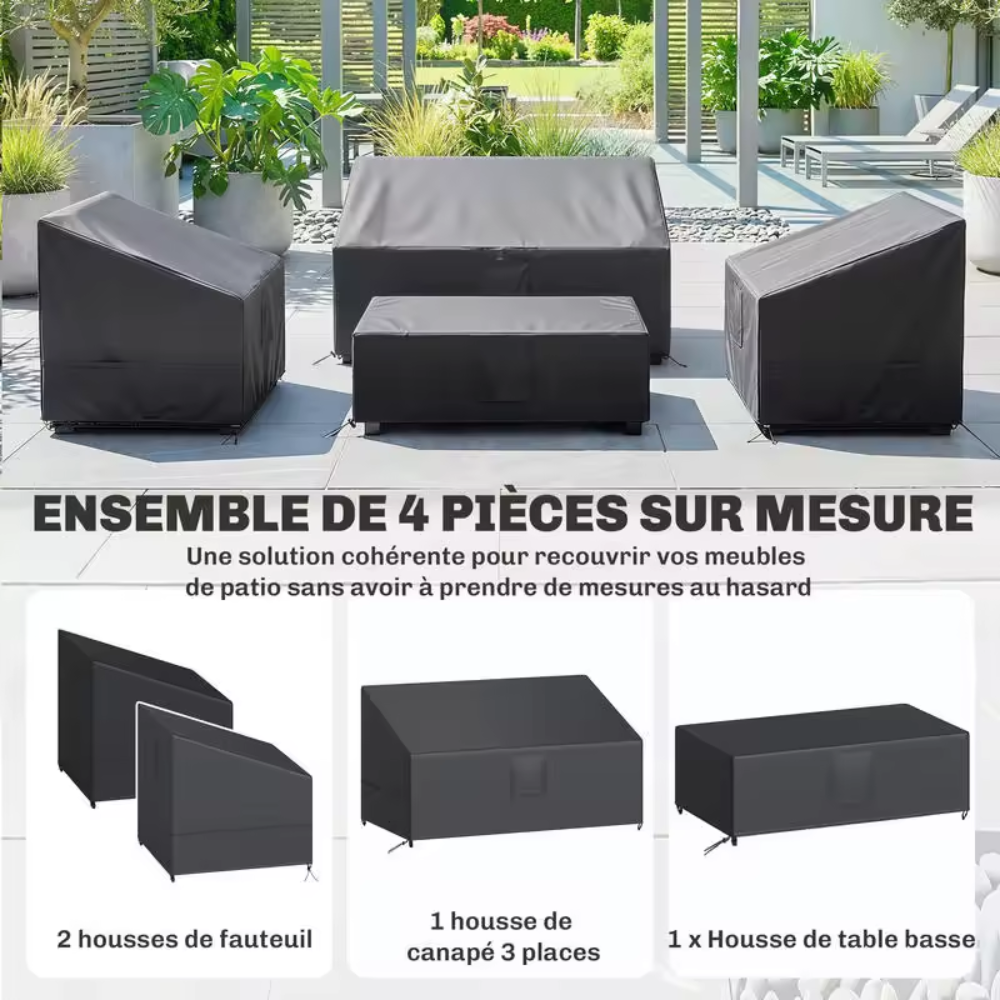 Ensemble de 4 housses de protection pour salon de jardin – Oxford 420D